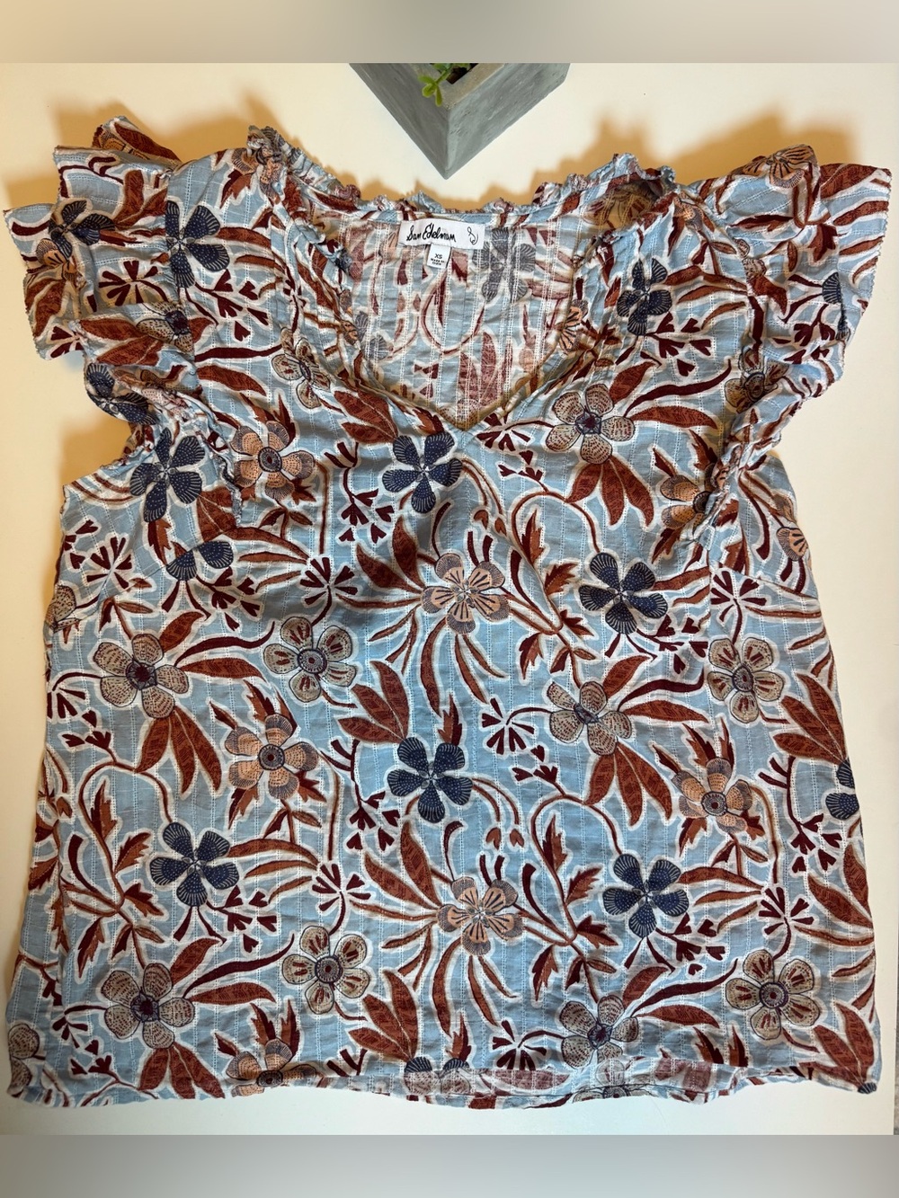 Sam Edelman Cotton Floral Ruffle Top